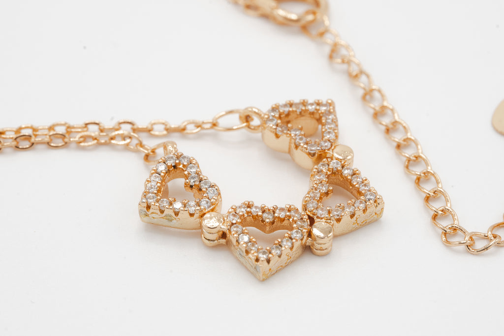 Crystal Heart Trio Necklace